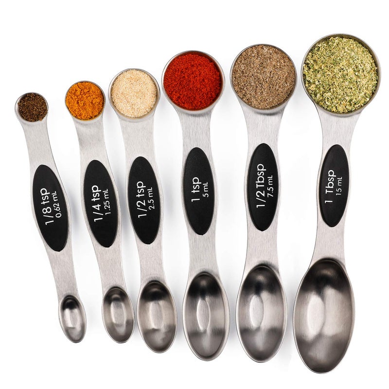 forkmannie Magnetic Measuring Spoons Set of 6 Stainless Steel Dual Sided Stackable Teaspoon for Measuring Dry and Liquid Ingredients - Image 1